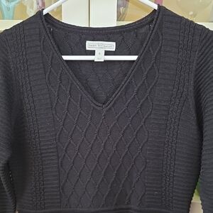 Dana Buchman Black V-Neck Cable Sweater Dress